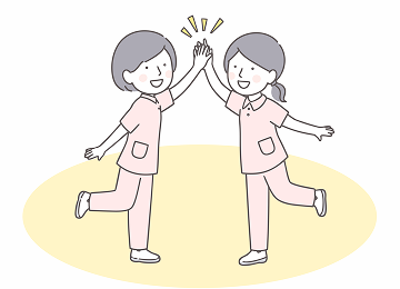 看護師２名がハイタッチしているイラスト